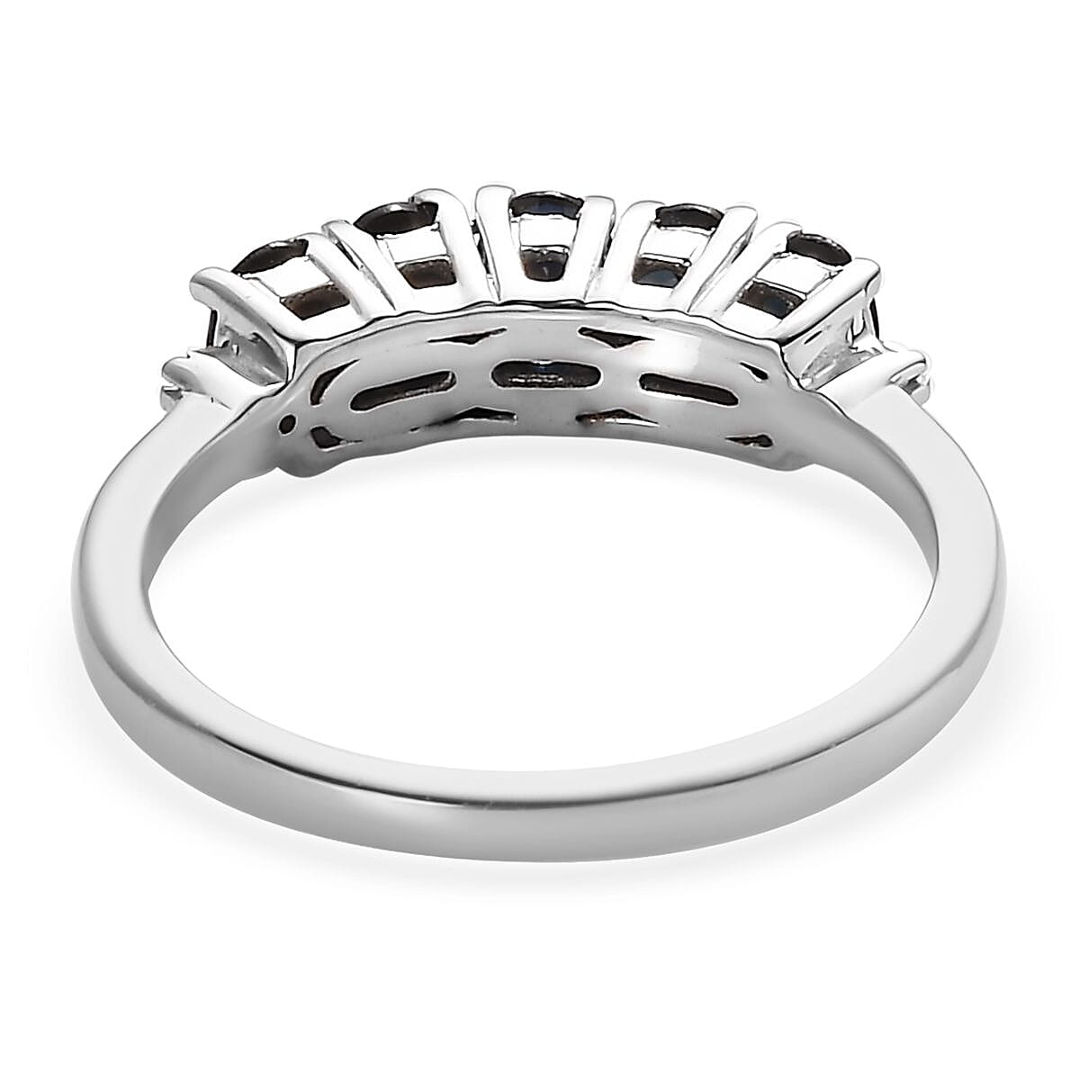 Premium Monte Belo Indicolite and Diamond 5 Stone Ring in Platinum Over Sterling Silver (Size 7.0) 0.90 ctw image number 4