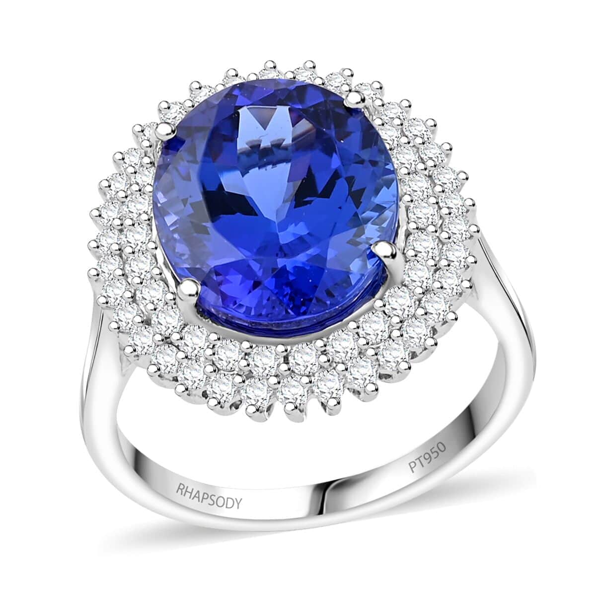 Certified & Appraised Rhapsody 950 Platinum AAAA Tanzanite and E-F VS Diamond Ring 7.10 Grams 5.50 ctw image number 0