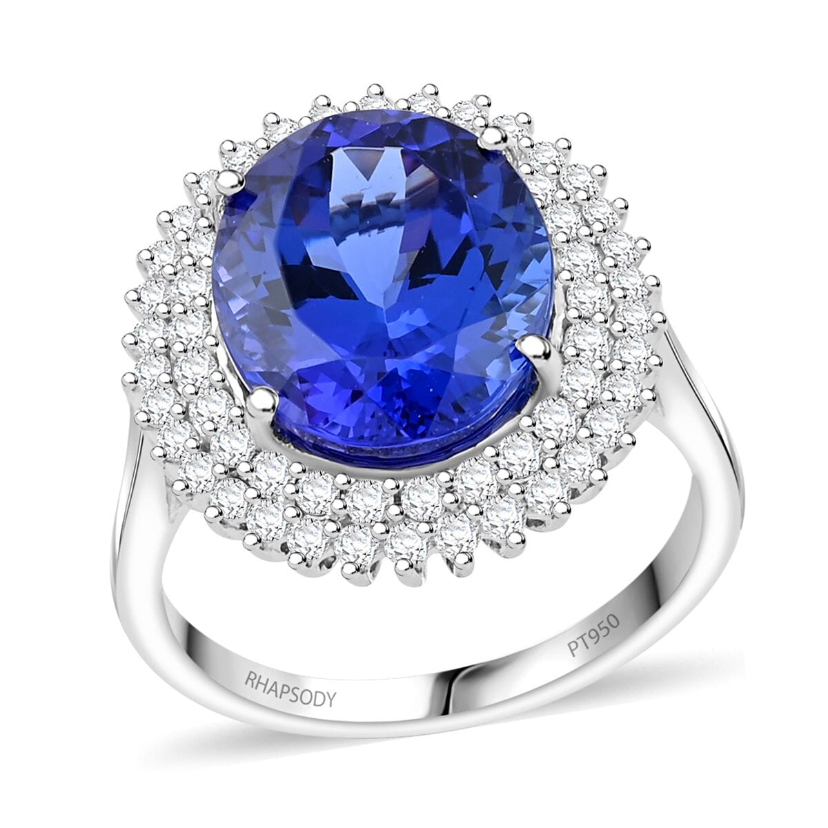 Certified & Appraised Rhapsody AAAA Tanzanite and E-F VS Diamond 5.50 ctw Ring in 950 Platinum (Size 7.0) 7.10 Grams image number 0