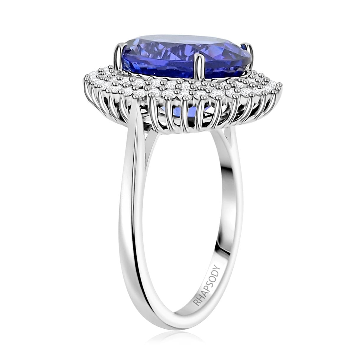 Certified & Appraised Rhapsody AAAA Tanzanite and E-F VS Diamond 5.50 ctw Ring in 950 Platinum (Size 7.0) 7.10 Grams image number 3