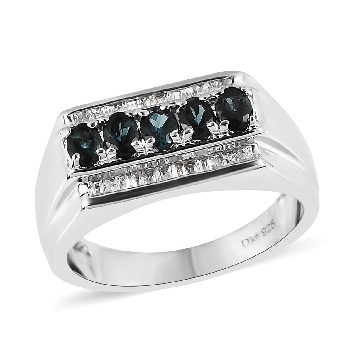 Premium Monte Belo Indicolite and White Topaz Men's Ring in Platinum Over Sterling Silver 1.40 ctw image number 0