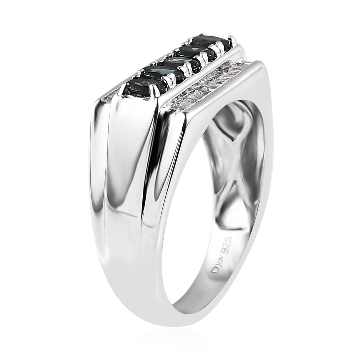 Premium Monte Belo Indicolite and White Topaz Men's Ring in Platinum Over Sterling Silver 1.40 ctw image number 3