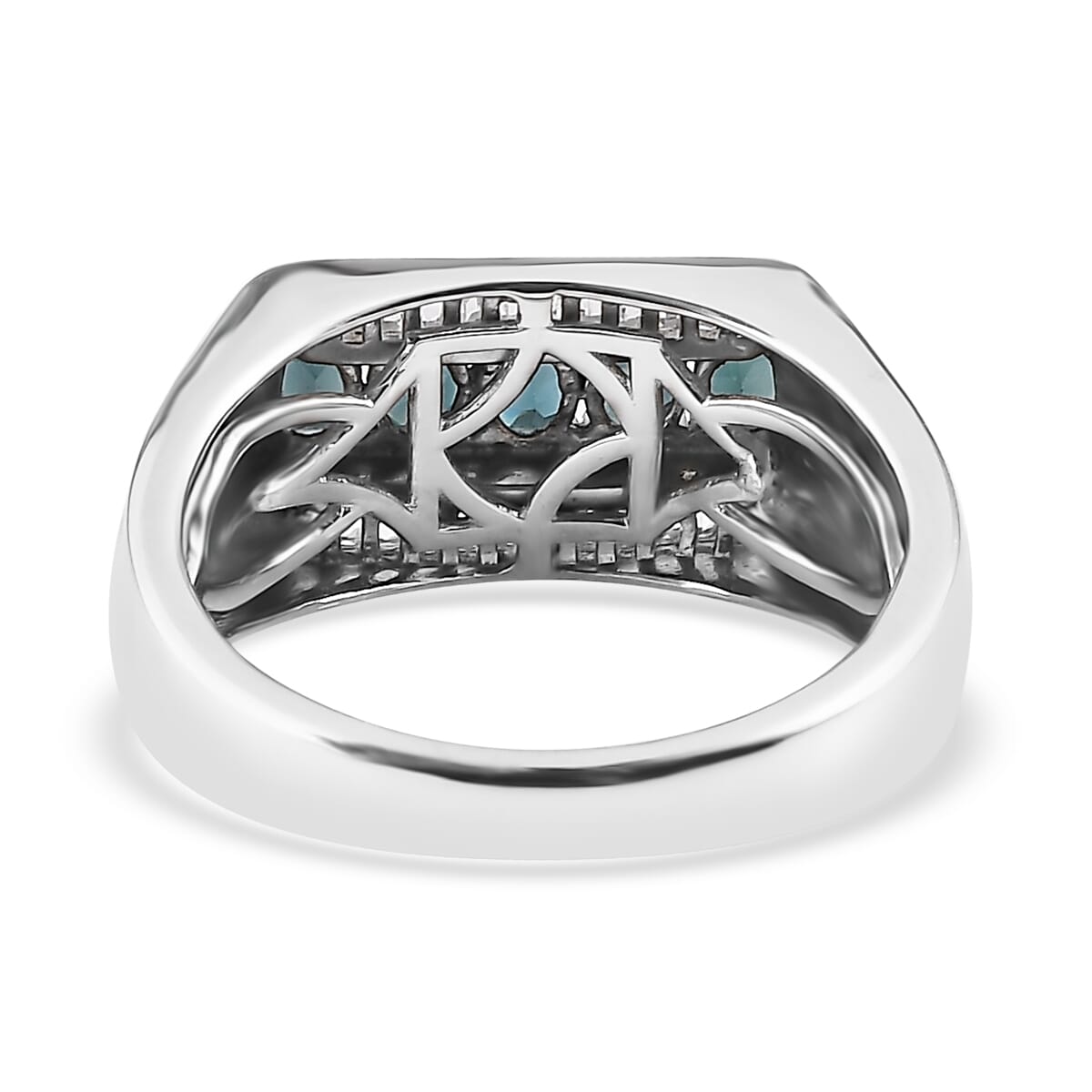 Premium Monte Belo Indicolite and White Topaz Men's Ring in Platinum Over Sterling Silver 1.40 ctw image number 4