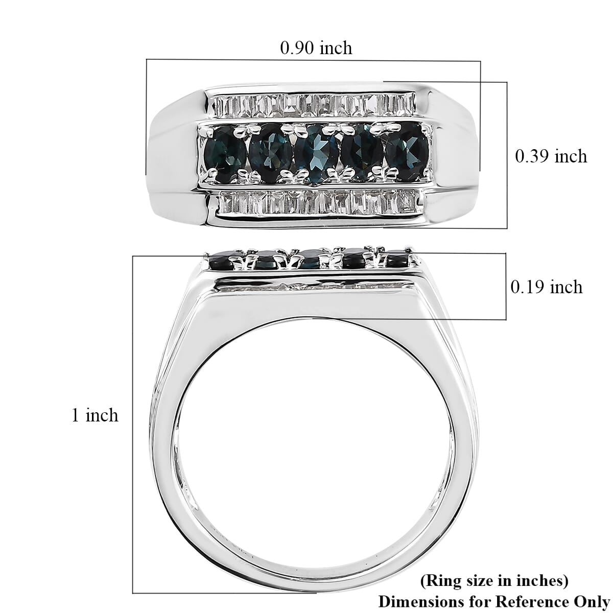 Premium Monte Belo Indicolite and White Topaz Men's Ring in Platinum Over Sterling Silver 1.40 ctw image number 5