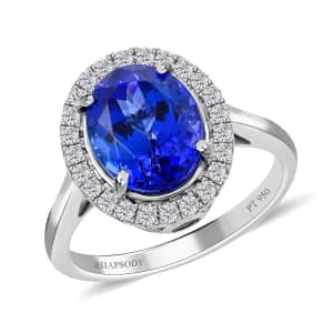 Certified & Appraised Rhapsody 950 Platinum AAAA Tanzanite and E-F VS Diamond Halo Ring (Size 10.0) 6.40 Grams 3.00 ctw