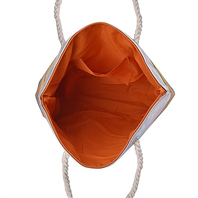 Orange and Blue Stripe Pattern Canvas Faux Leather Tote Bag