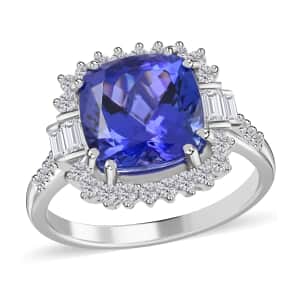 Certified & Appraised Rhapsody 950 Platinum AAAA Tanzanite and E-F VS Diamond Ring (Size 7.0) 5.75 Grams 4.00 ctw