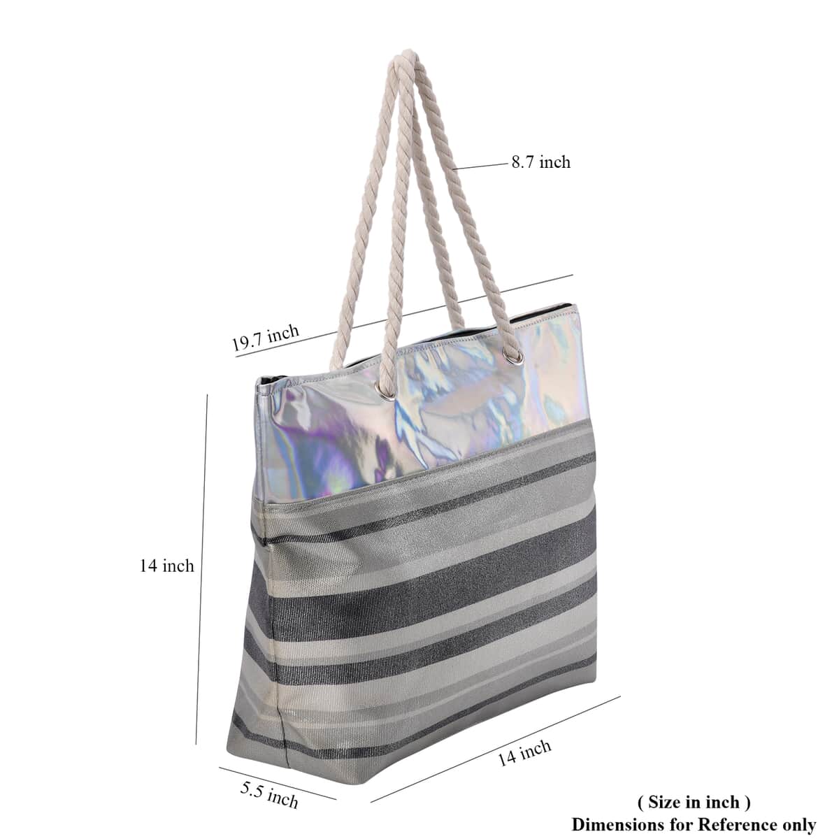 Black and Gray Stripe Pattern Canvas Faux Leather Tote Bag image number 6