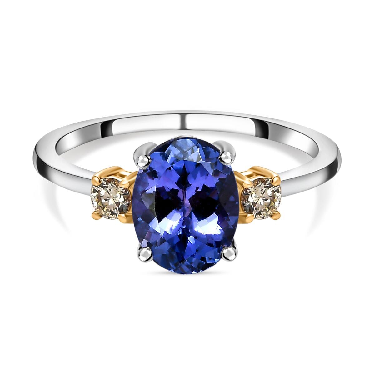 Luxoro 14K White Gold Premium Tanzanite and Natural Yellow Diamond I3 Trilogy Ring (Size 8.0) 2.15 ctw (Del. in 7-10 Days) image number 0