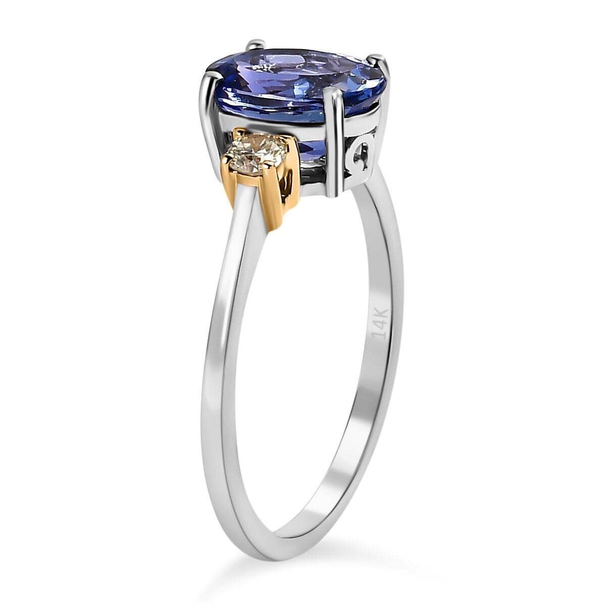 Luxoro 14K White Gold Premium Tanzanite and Natural Yellow Diamond I3 Trilogy Ring (Size 8.0) 2.15 ctw (Del. in 7-10 Days) image number 3