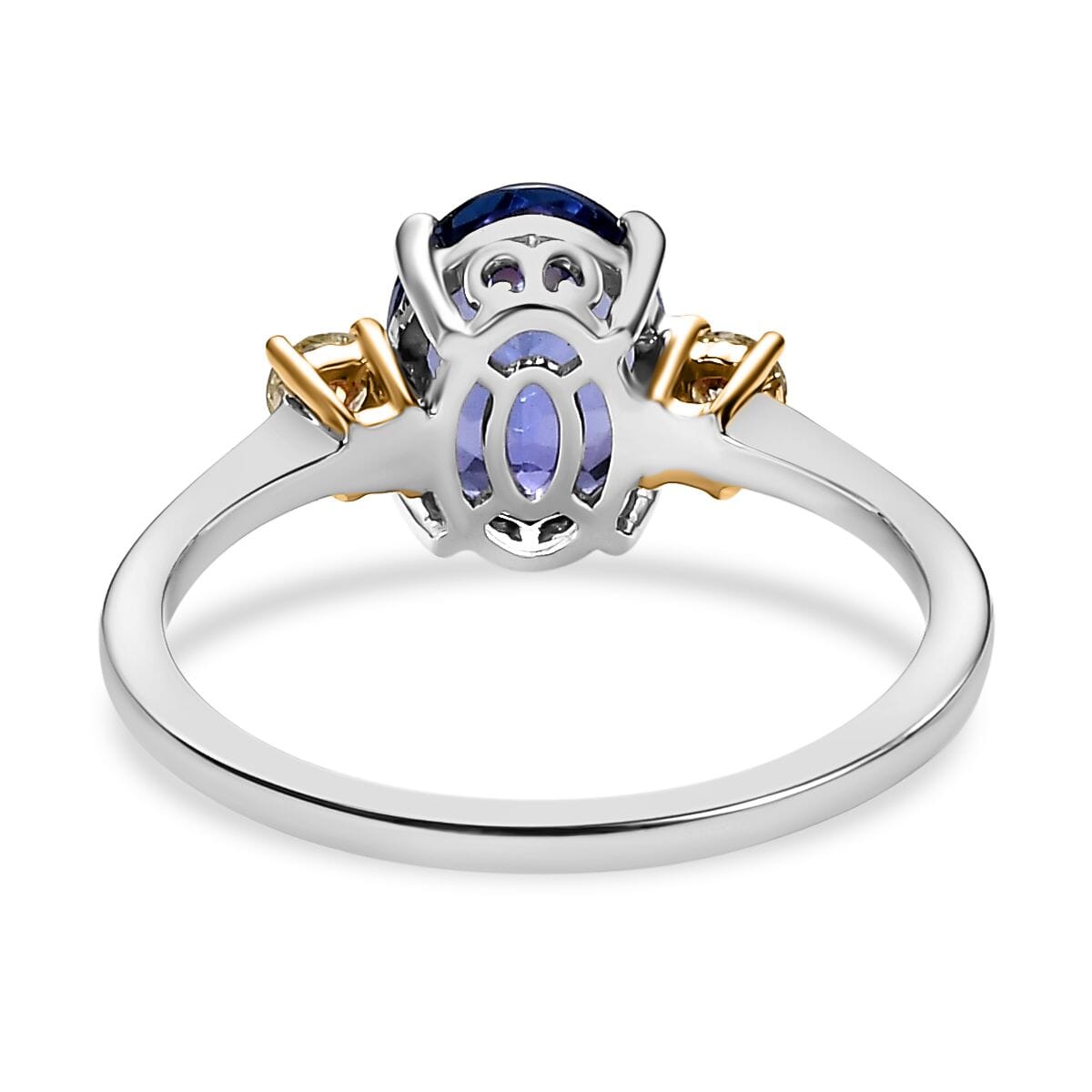 Luxoro 14K White Gold Premium Tanzanite and Natural Yellow Diamond I3 Trilogy Ring (Size 8.0) 2.15 ctw (Del. in 7-10 Days) image number 4