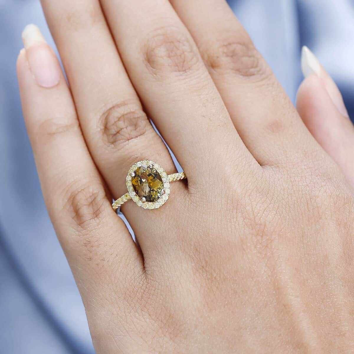 Luxoro 14K Yellow Gold Premium Golden Tanzanite and I3 Natural Yellow Diamond Halo Ring (Size 6.0) 2.25 ctw image number 2