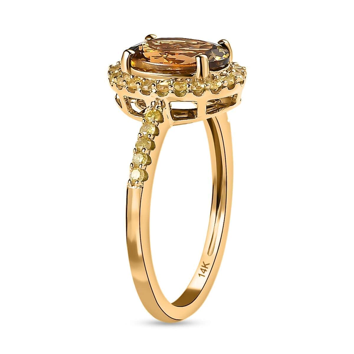 Luxoro 14K Yellow Gold Premium Golden Tanzanite and I3 Natural Yellow Diamond Halo Ring (Size 6.0) 2.25 ctw image number 3