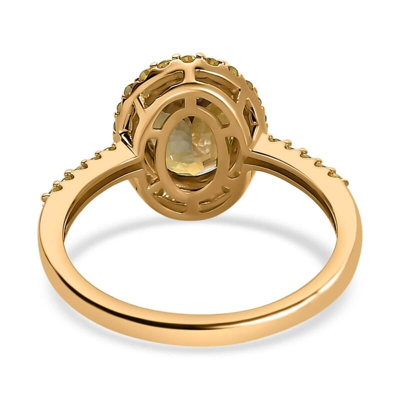 Luxoro 14K Yellow Gold Premium Golden Tanzanite and I3 Natural Yellow Diamond Halo Ring (Size 6.0) 2.25 ctw