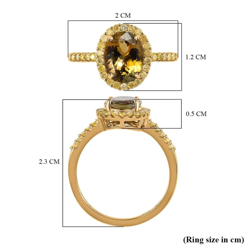 Luxoro 14K Yellow Gold Premium Golden Tanzanite and I3 Natural Yellow Diamond Halo Ring (Size 6.0) 2.25 ctw