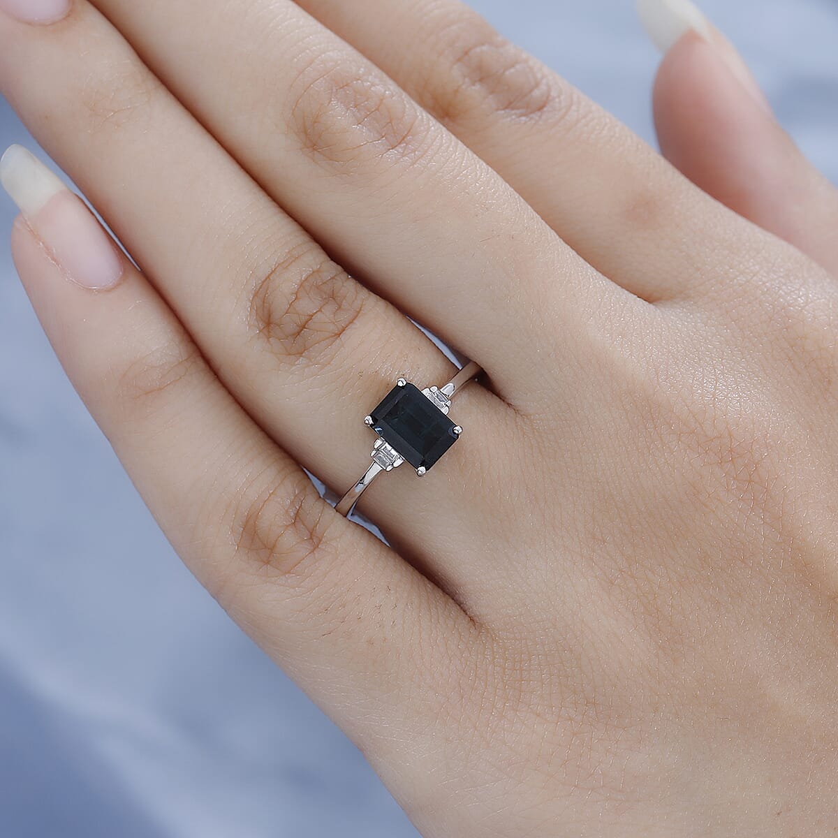 Luxoro 10K White Gold Premium Monte Belo Indicolite and G-H I3 Diamond Ring 1.80 ctw image number 2