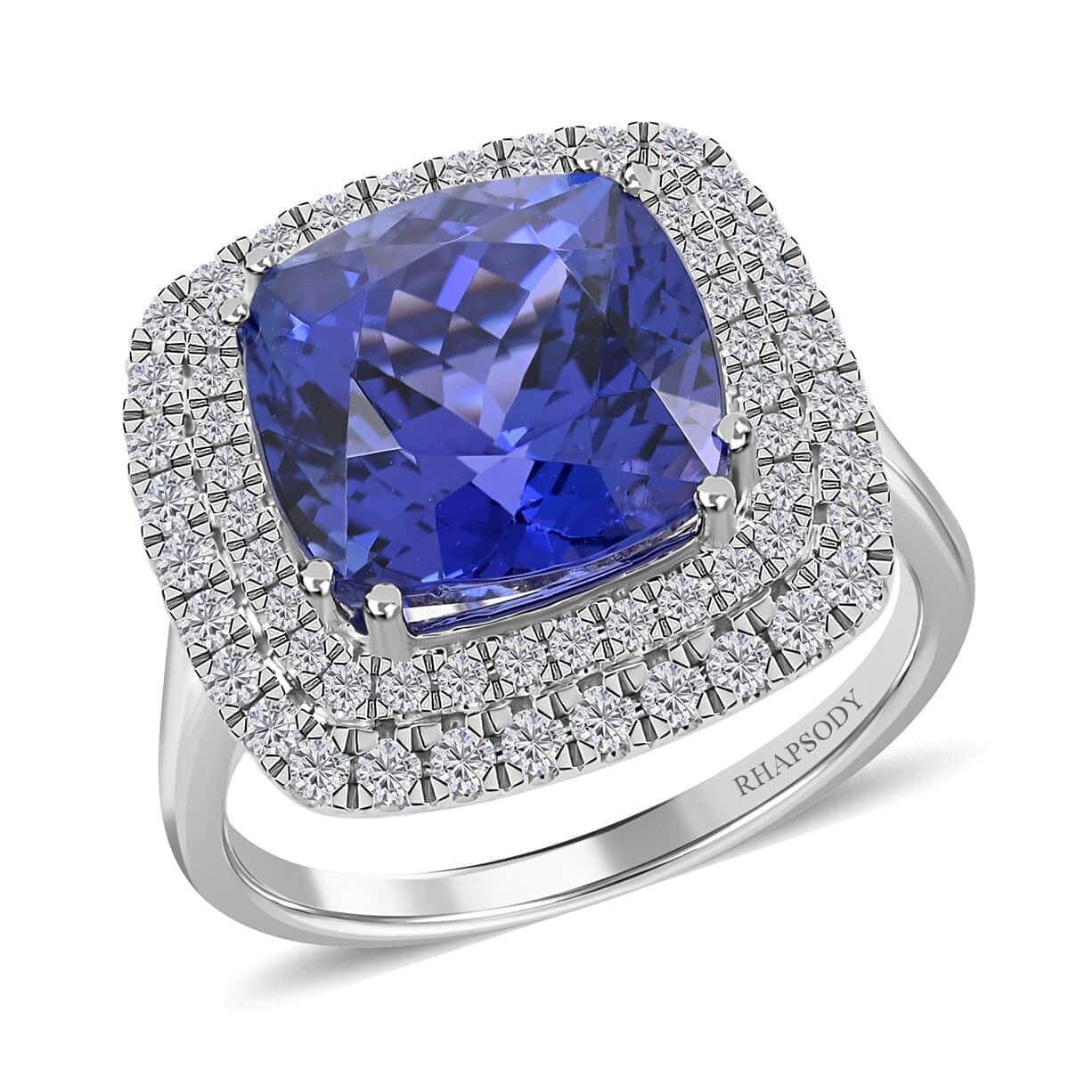 Certified & Appraised Rhapsody 950 Platinum AAAA Tanzanite amd E-F VS Diamond Double Halo Ring 9.10 Grams 7.75 ctw image number 0