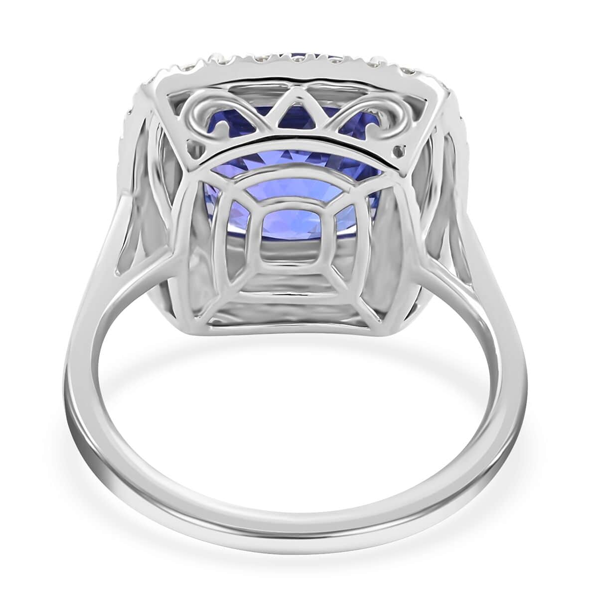 Certified & Appraised Rhapsody 950 Platinum AAAA Tanzanite amd E-F VS Diamond Double Halo Ring 9.10 Grams 7.75 ctw image number 4