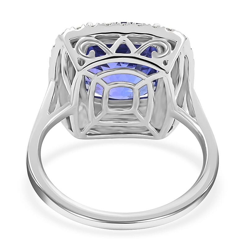 Certified & Appraised Rhapsody 950 Platinum AAAA Tanzanite and E-F VS Diamond Double Halo Ring (Size 10.0) 9.10 Grams 7.75 ctw