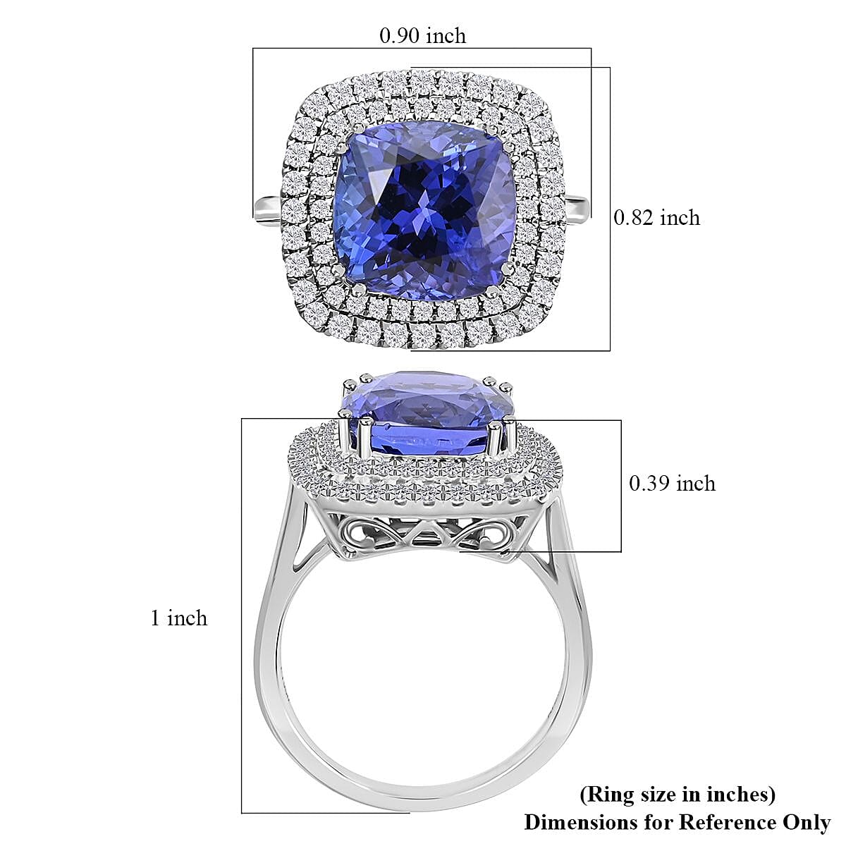 Certified & Appraised Rhapsody 950 Platinum AAAA Tanzanite and E-F VS Diamond Double Halo Ring (Size 10.0) 9.10 Grams 7.75 ctw