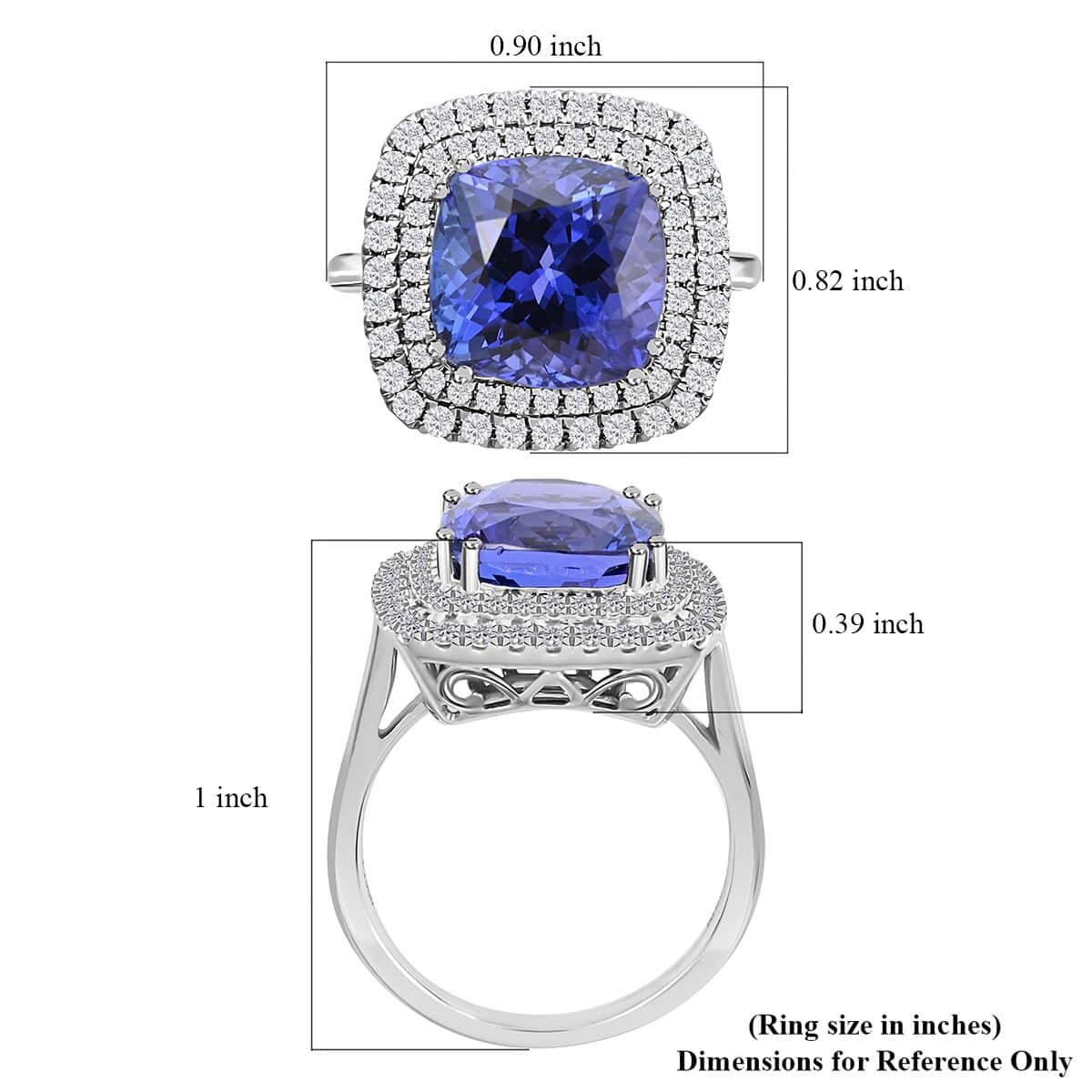 Certified & Appraised Rhapsody 950 Platinum AAAA Tanzanite amd E-F VS Diamond Double Halo Ring 9.10 Grams 7.75 ctw image number 5