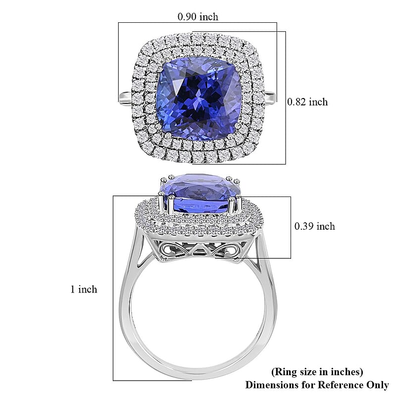 Certified & Appraised Rhapsody 950 Platinum AAAA Tanzanite and E-F VS Diamond Double Halo Ring (Size 10.0) 9.10 Grams 7.75 ctw