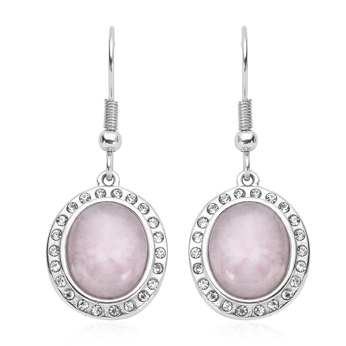 Galilea Rose Quartz (Ovl 12x10 mm), Austrian Crystal Dangle Earrings in Stainless Steel 4.50 ctw image number 0