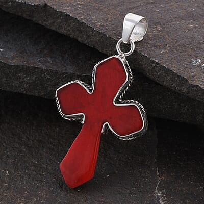 Sponge Coral Cross Pendant in Sterling Silver