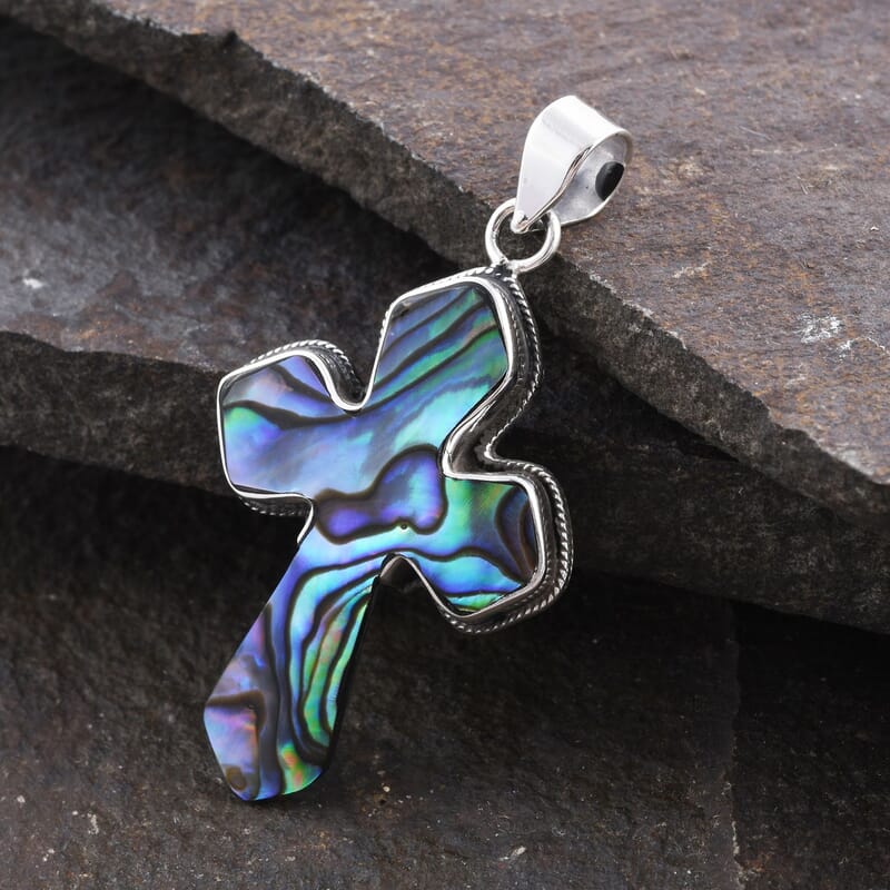 Abalone Shell Cross Pendant in Sterling Silver