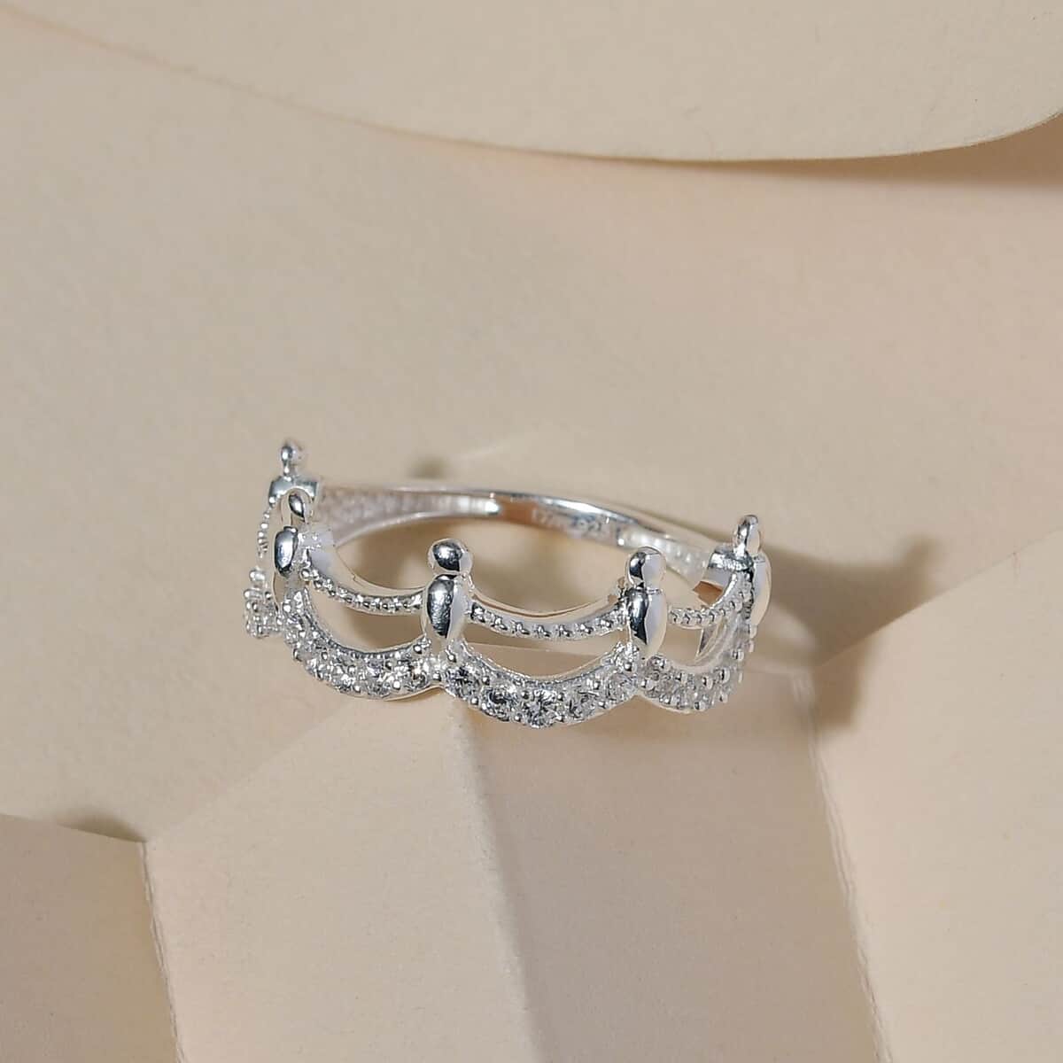 Simulated Diamond Half Eternity Band Ring in Sterling Silver (Size 10.0) 0.40 ctw image number 1