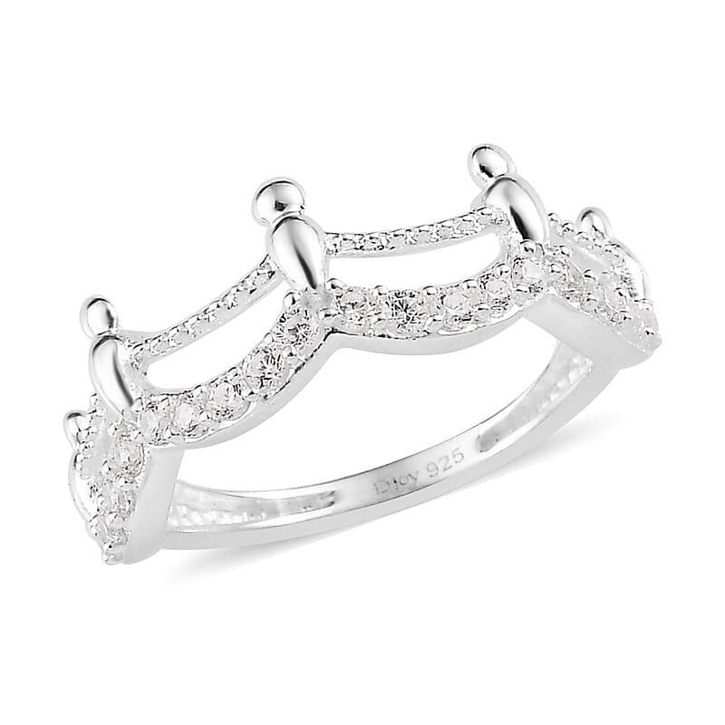 Simulated Diamond Half Eternity Band Ring in Sterling Silver (Size 5.0) 0.40 ctw