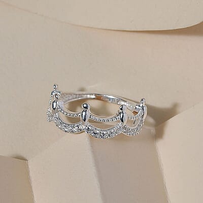 Simulated Diamond Half Eternity Band Ring in Sterling Silver (Size 5.0) 0.40 ctw