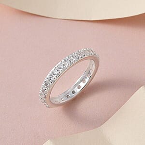 Simulated Diamond Eternity Band Ring in Sterling Silver (Size 6.0)