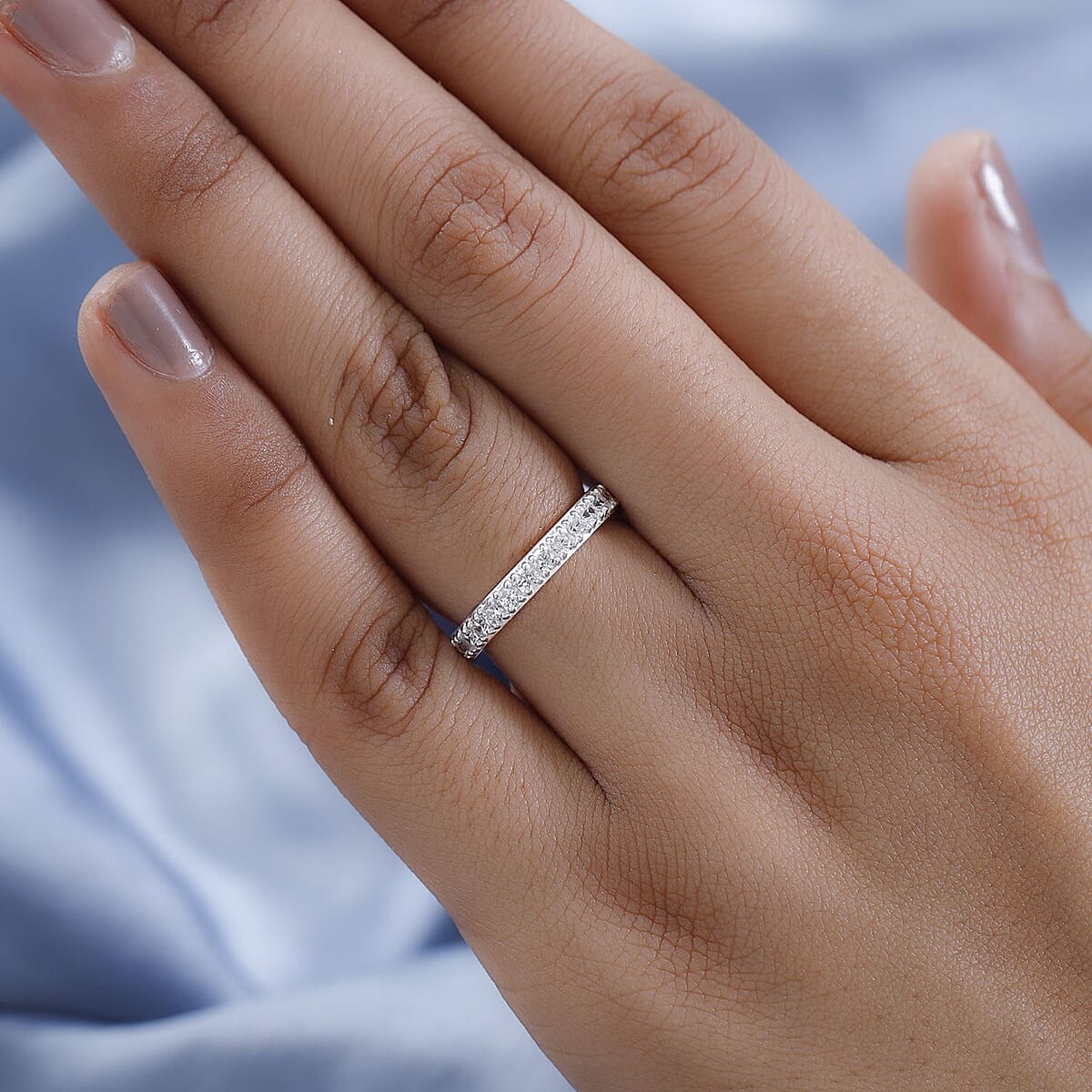 Simulated Diamond Eternity Band Ring in Sterling Silver (Size 10.0) image number 2