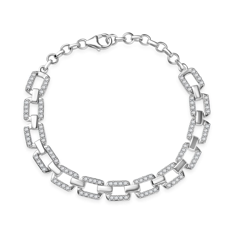 Premium White Zircon 1.85 ctw Bracelet in Platinum Over Sterling Silver (7.00 In)