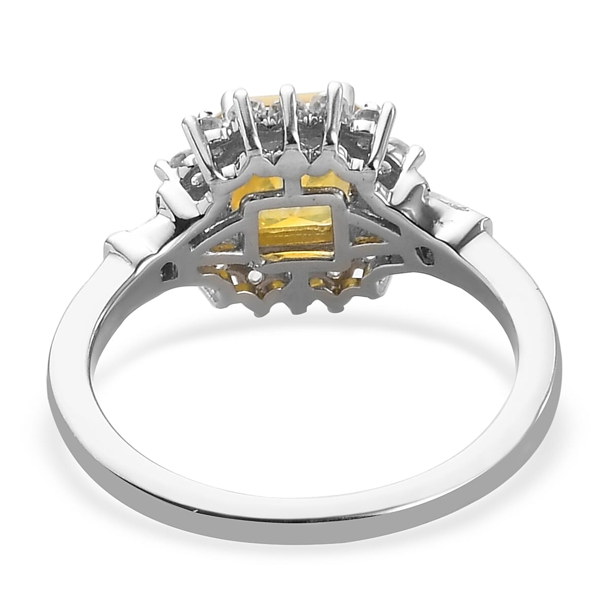 Yellow Sapphire (FF), Natural White Zircon and Diamond Ring in Platinum Over Sterling Silver (Size 10.0) 1.90 ctw
