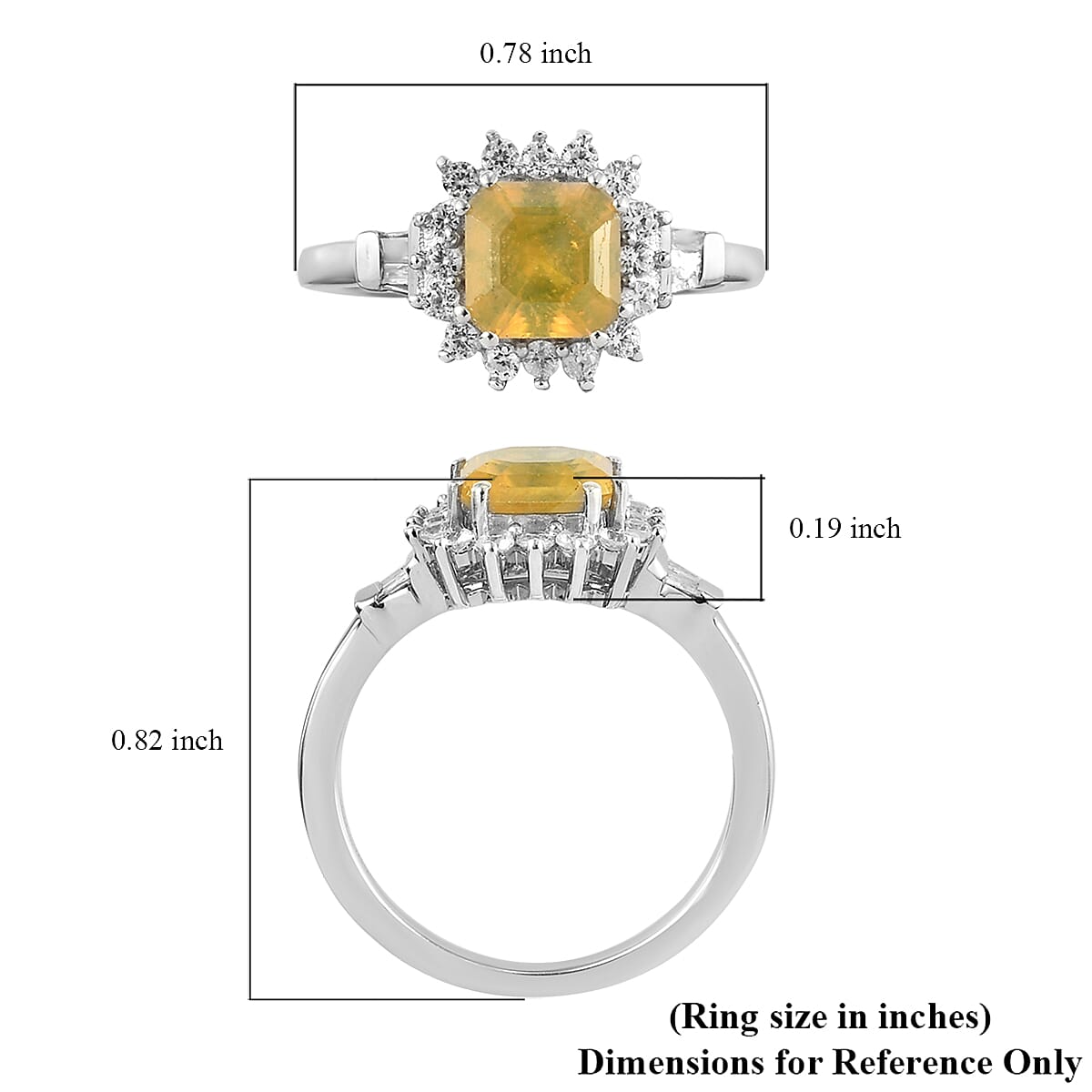 Yellow Sapphire (FF), Natural White Zircon and Diamond Ring in Platinum Over Sterling Silver (Size 10.0) 1.90 ctw