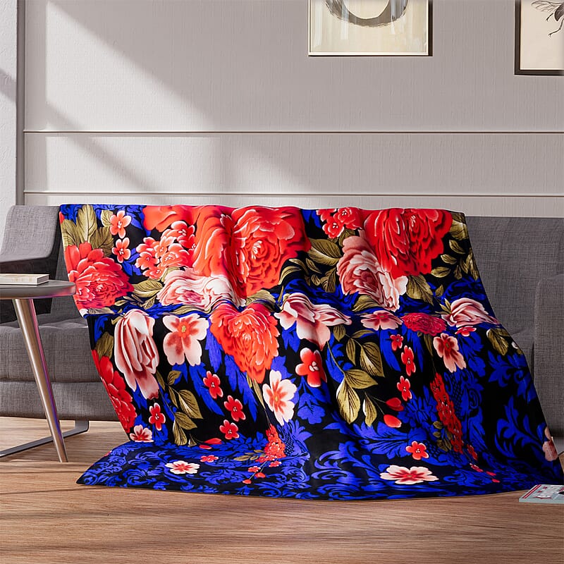 Homesmart Red Bright Peony Pattern Microfiber Single Layer Flannel Blanket