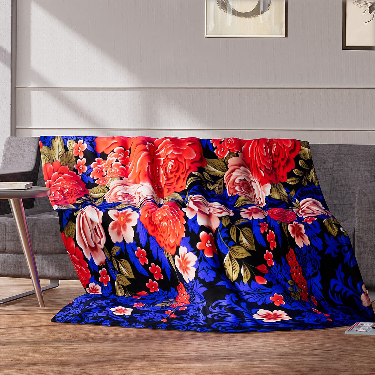 HOMESMART Red Bright Peony Pattern Microfiber Single Layer Flannel Blanket (60" x 80") image number 0