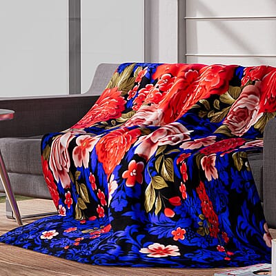 Homesmart Red Bright Peony Pattern Microfiber Single Layer Flannel Blanket