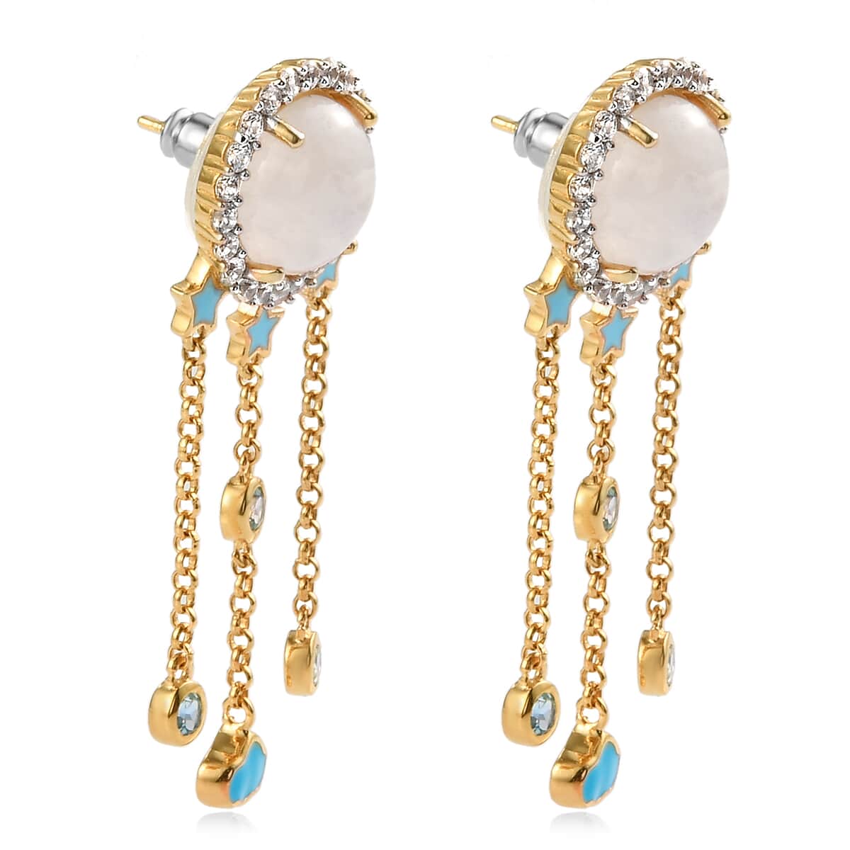 Kuisa Rainbow Moonstone and Multi Gemstone Dangling Earrings in Vermeil Yellow Gold Over Sterling Silver 8.65 Grams 18.10 ctw image number 3