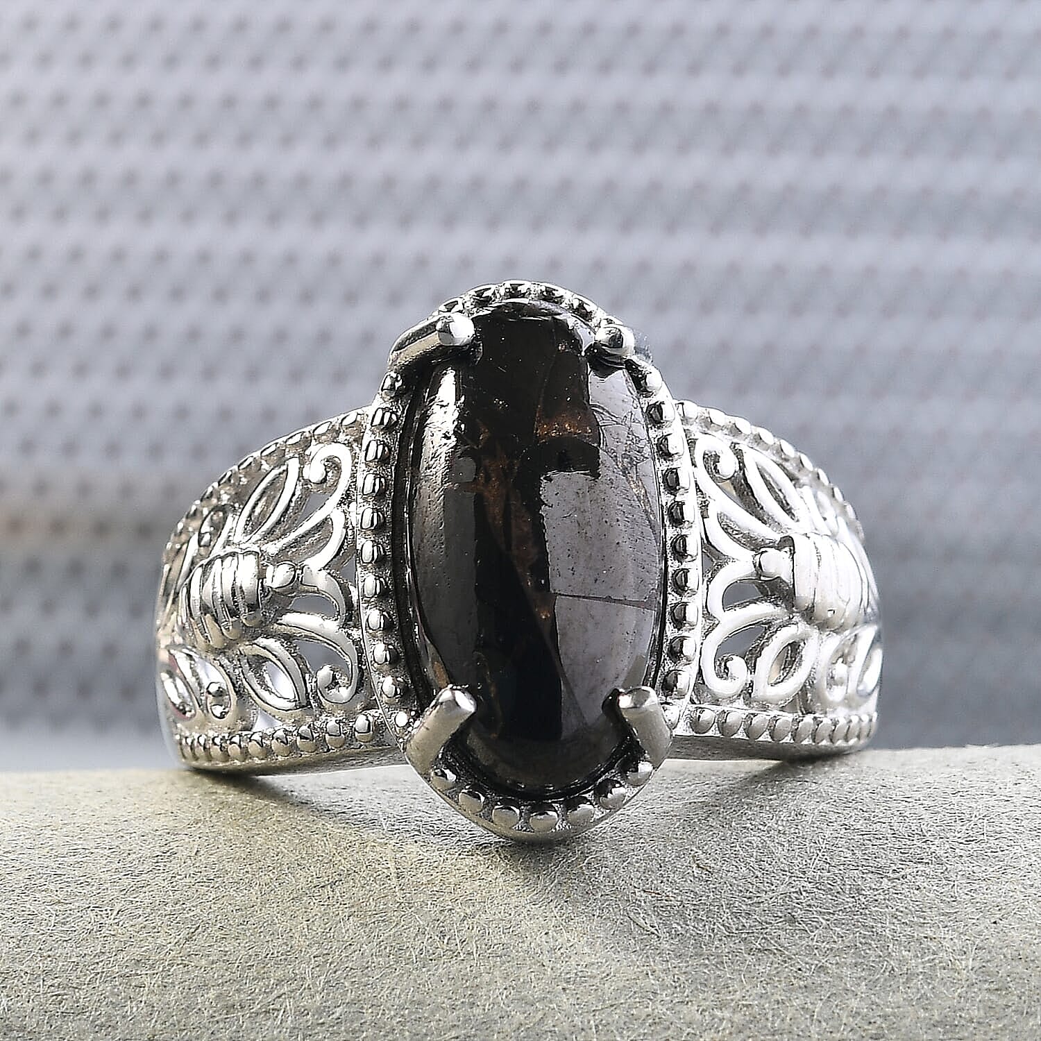 Karis Matrix Silver Shungite Solitaire Ring in Platinum Bond (Size 10.0) 2.40 ctw