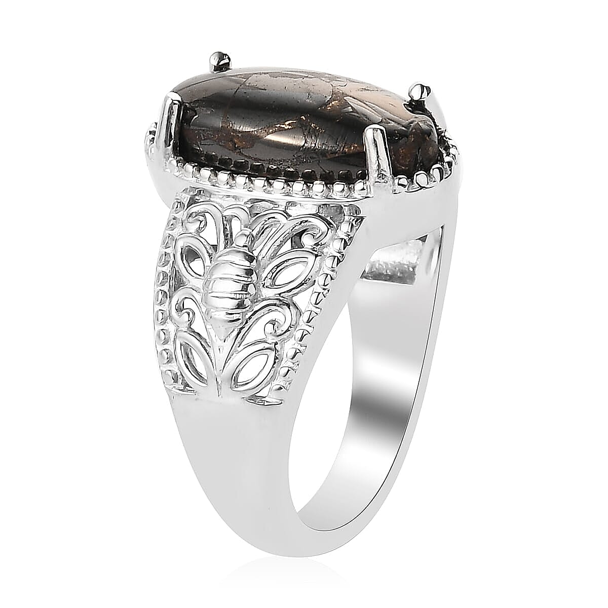 Karis Matrix Silver Shungite Solitaire Ring in Platinum Bond (Size 10.0) 2.40 ctw
