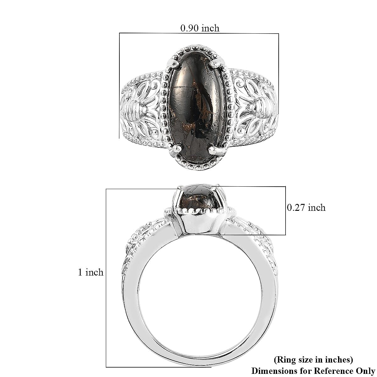 Karis Matrix Silver Shungite Solitaire Ring in Platinum Bond (Size 10.0) 2.40 ctw