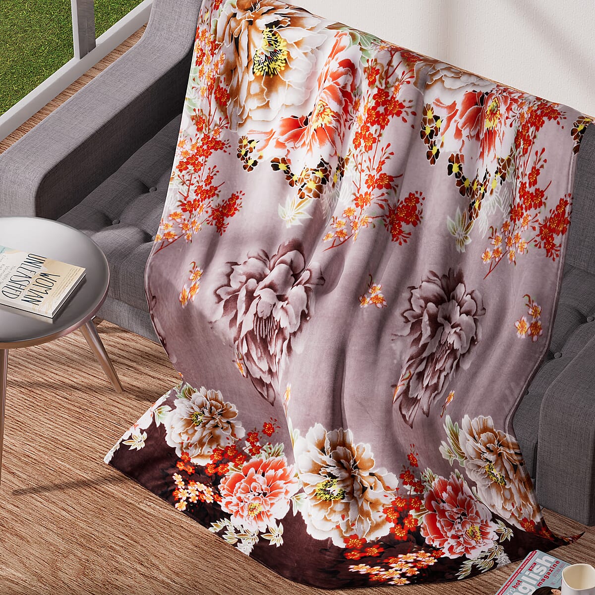 Homesmart Multi Color Flower Pattern Microfiber Single Layer Flannel Blanket image number 2