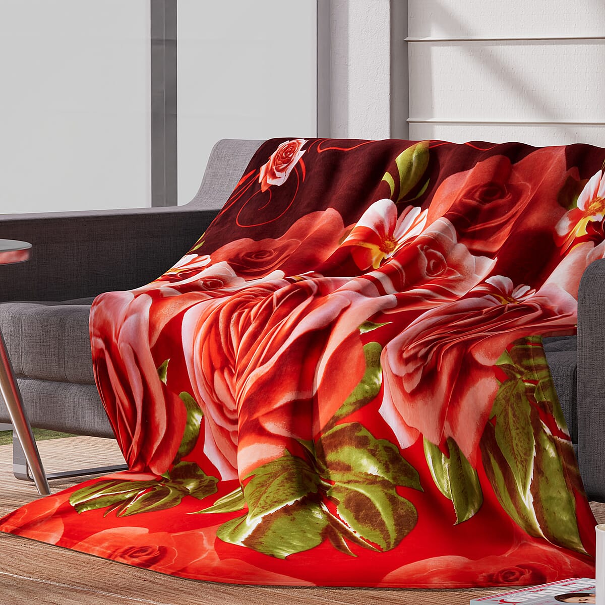 Homesmart Rose Pattern Microfiber Single Layer Flannel Blanket image number 1