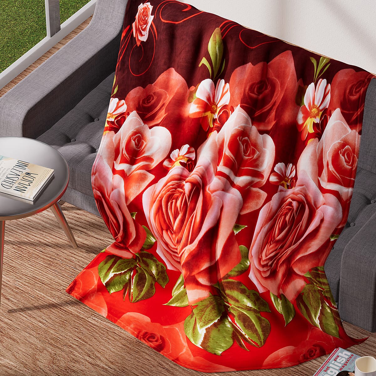 Homesmart Rose Pattern Microfiber Single Layer Flannel Blanket image number 2