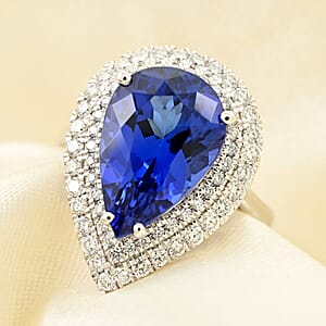 Certified & Appraised Rhapsody 950 Platinum AAAA Tanzanite and E-F VS Diamond Double Halo Ring (Size 6.0) 9.10 Grams 7.85 ctw