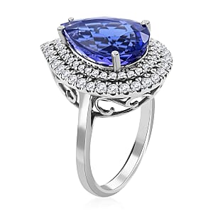 Certified & Appraised Rhapsody 950 Platinum AAAA Tanzanite and E-F VS Diamond Double Halo Ring (Size 6.0) 9.10 Grams 7.85 ctw