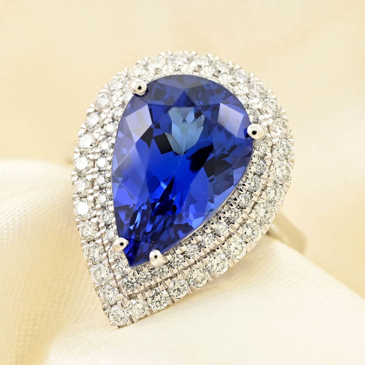 Certified & Appraised Rhapsody 950 Platinum AAAA Tanzanite and E-F VS Diamond Double Halo Ring (Size 8.0) 9.10 Grams 7.85 ctw image number 1